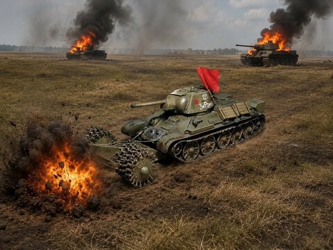 ZVEZDA 1/35 SCALE/ T34/76 equipped with Mine Roller