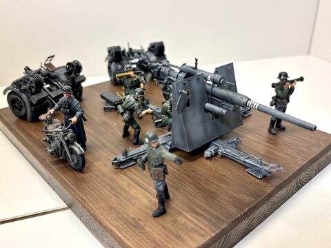 German 88mm GunFlack 36/37 88mm (Tamiya) with Figures & MotorCycle